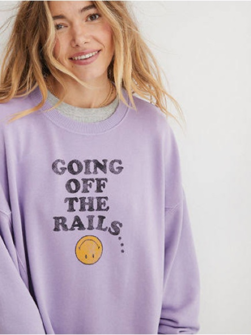 Aerie The Chill Crewneck Pullover Going off the Rails Lavender Medium